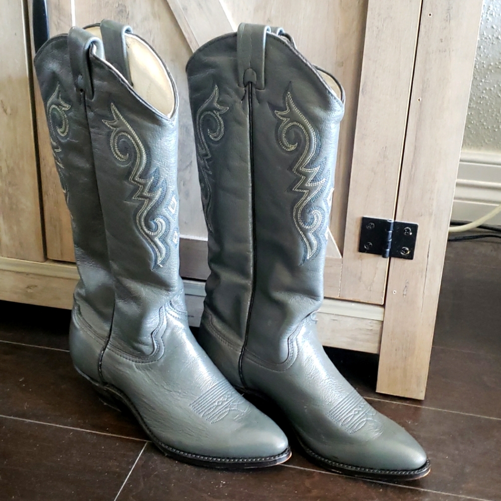 ABILENE genuine leather western cowboy women tall boots grey